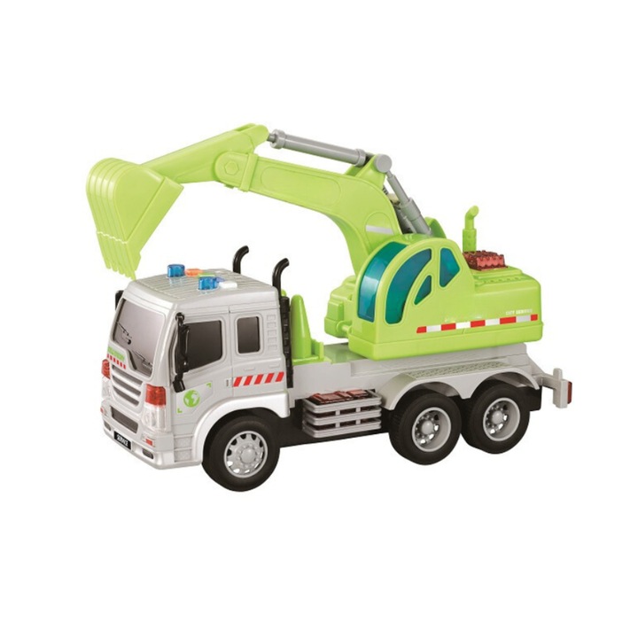 Camion cu buldoexcavator, cu efecte luminoase si sonore