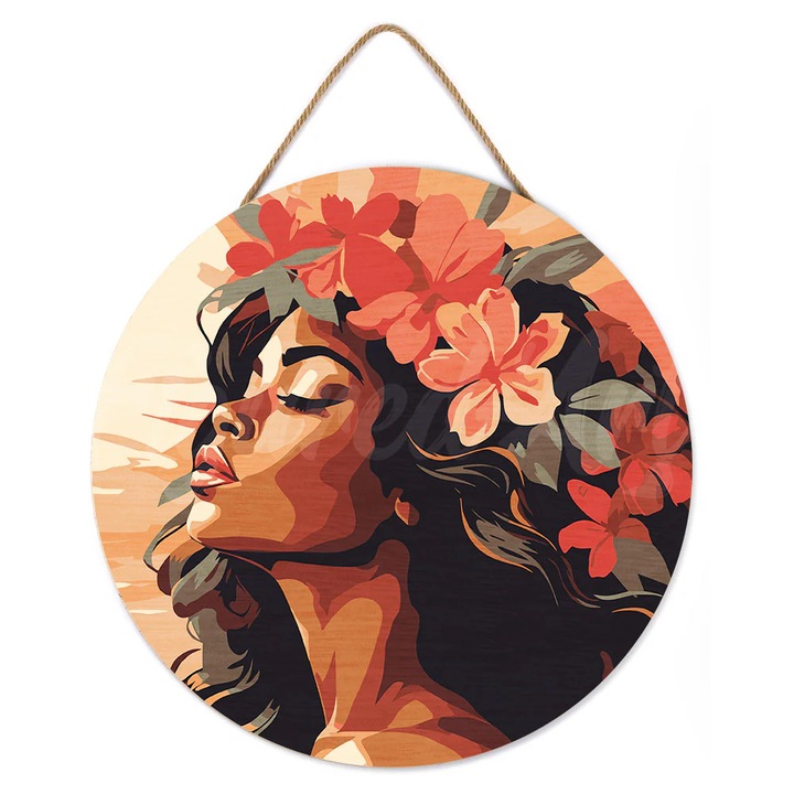 Set pictura pe numere rotunda, pe lemn, Coronita de flori, Ø30cm