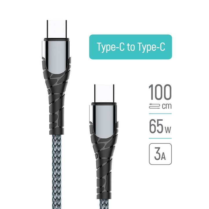 USB-C - USB-C adat- és töltőkábel, 1 m, ColorWay, Szürke szín, CW-CBPDCC040-GR