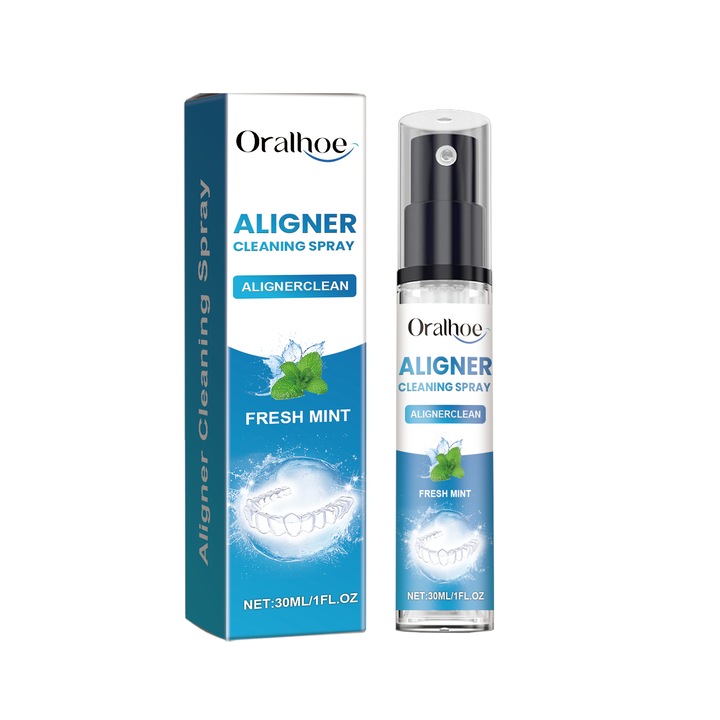 Spray de curatare pentru aparate dentare Oralhoe, 150ml, cu extract de menta, indeparteaza petele si bacteriile