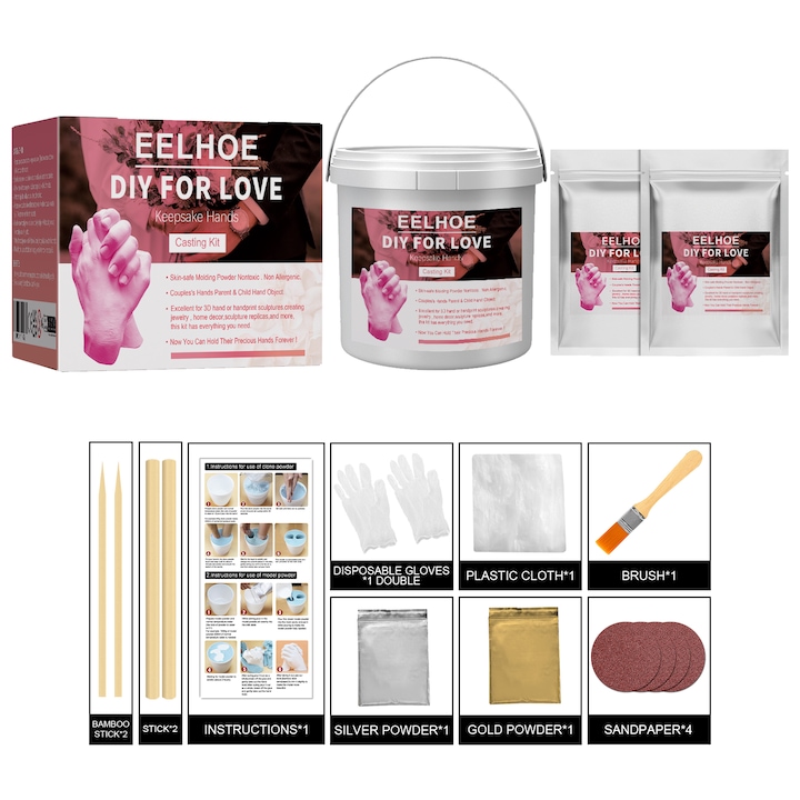 Комплект за отливане на ръце за спомен EELHOE, триизмерен модел за подарък за Свети Валентин, 2 бр.