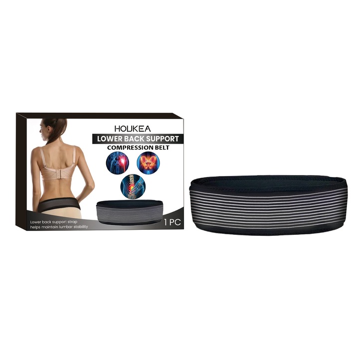 Centura de suport lombar, Houkea, poliester/elastan, ajuta la ameliorarea durerilor de spate, ajustabila cu Velcro