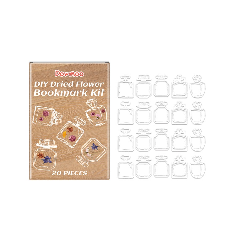 Set de 3 semne de carte cu flori uscate, Dowmoo, handmade, decor transparent, sticla