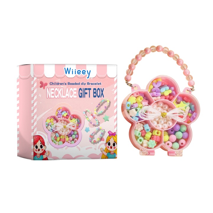 Set margele pentru copii, wiieey, pentru bratari si coliere, multicolor, 30x20cm