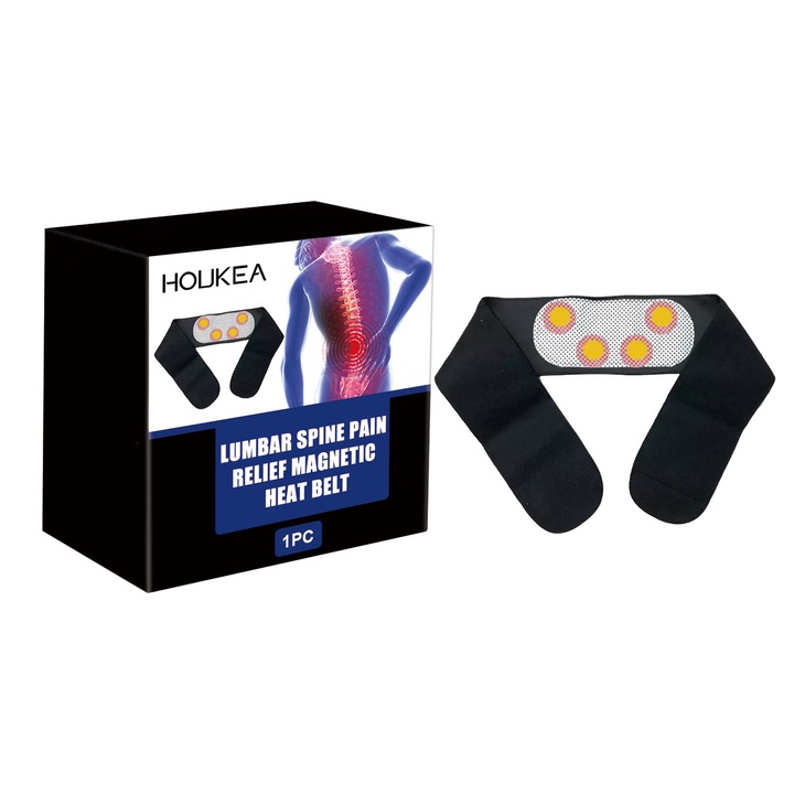 HOUKEA Centura magnetica de incalzire pentru ameliorarea durerii la nivelul coloanei vertebrale, caldura spontana amelioreaza durerile musculare lombare sedentare si incalzeste centura 2 buc