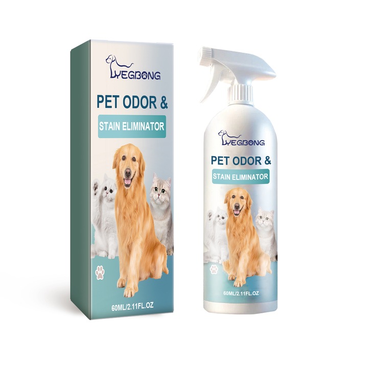 Spray pentru animale de companie Yegbong, eliminator de mirosuri si pete cu ingrediente naturale, alb, 60ml, set 2 bucati