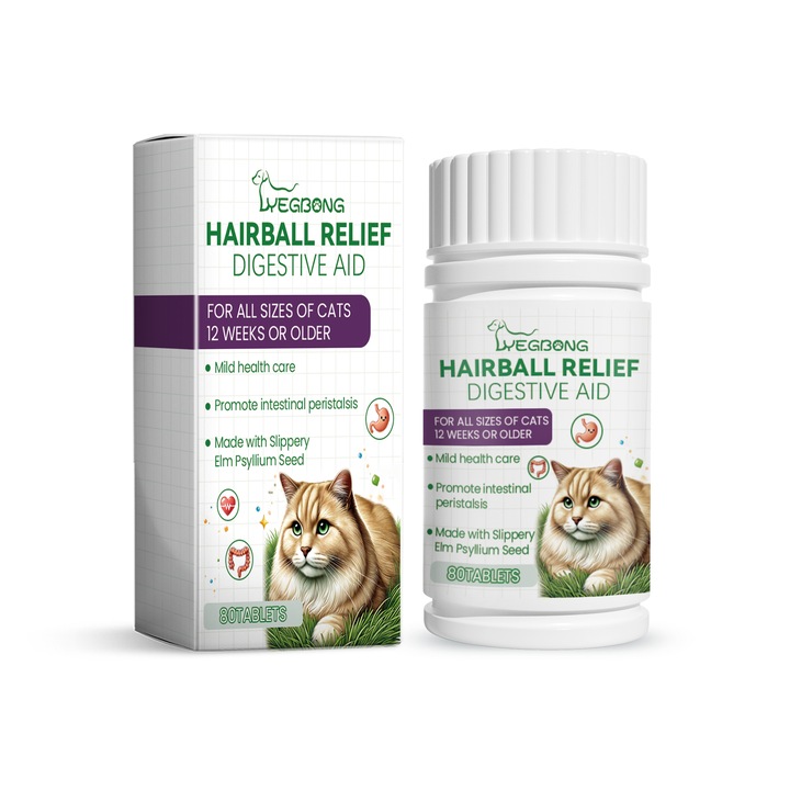 Tablete pentru sanatate digestiva pisici, Yegbong, suplimente nutritive, 2-4 tablete pentru pisici tinere, 4-8 tablete pentru pisici adulte