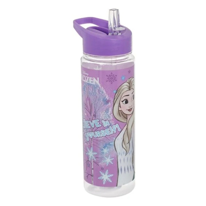 Sticla de apa pentru Copii, flip top, Frozen "Believe in Yourself", plastic, mov, 650ml, 6.5x21.5cm