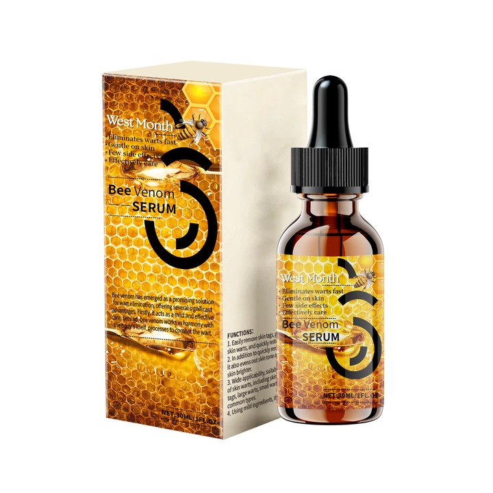 Serum pentru ten cu venin de albine, 30ml, elimina negii, restabileste netezimea pielii, West&Month