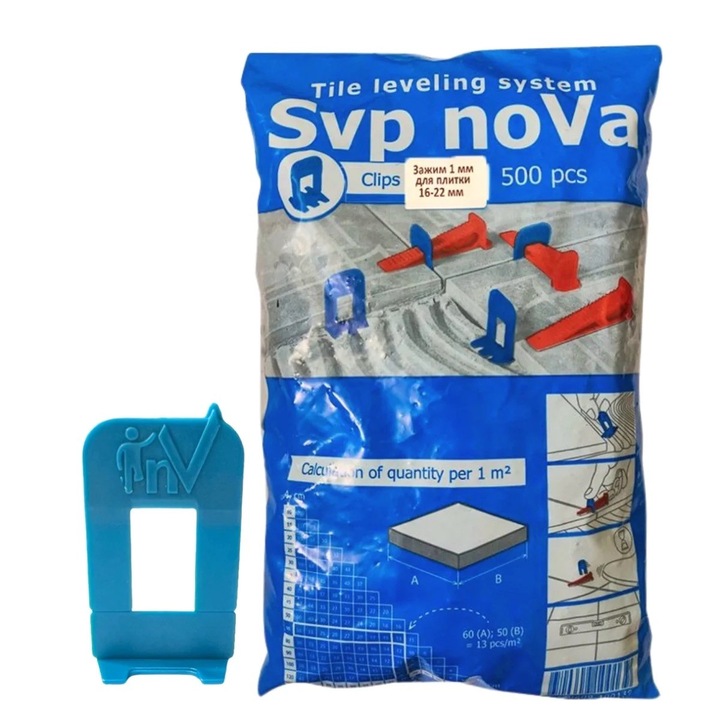 Distantiere/Clipsuri pentru marmura, rost 1 mm, pentru placi cu grosimea 16-22 mm, 250buc/punga, SVP-Nova 79530