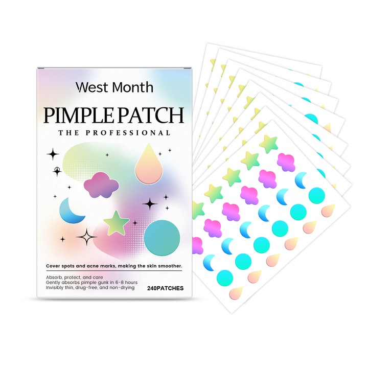 Pachet de plasturi pentru acnee Color Cover, West&Month, extract de pepene amar, 6-8 ore, multicolor