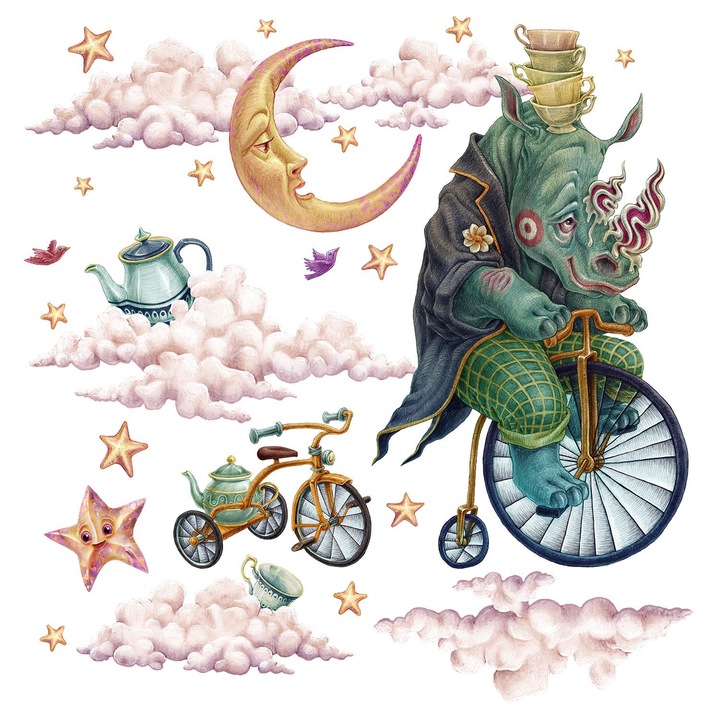 Gyerek falmatrica, Wallfluent, Állatok a meséből, Többszínű, 130x174 cm, 010120200690000281399