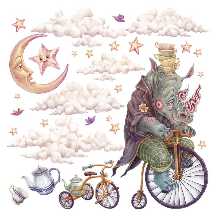 Stickere de perete copii, Coloray, Un teren de animale intr-un stil delicat de desene animate, Multicolor, 80x102 cm, 010120202480000281755