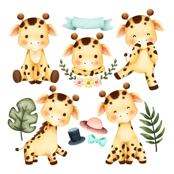 Fali Dekoráció, Coloray, Akvarell szafari bájos zsiráfokkal, Sárga, 60x102 cm, 010120203410000281584