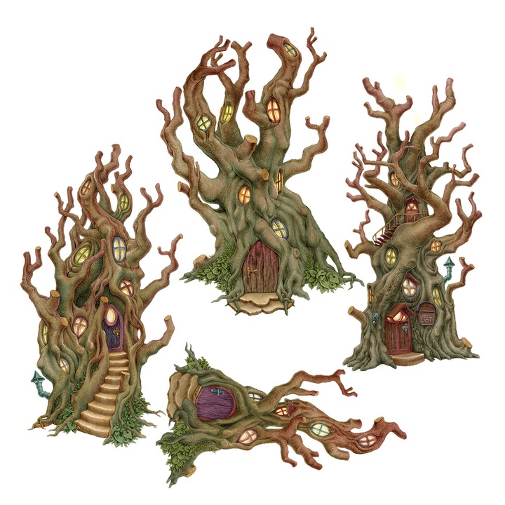 Autocolant pentru copii, Wallfluent, Case de padure, Maro, 130x233 cm, 010120201250000281413