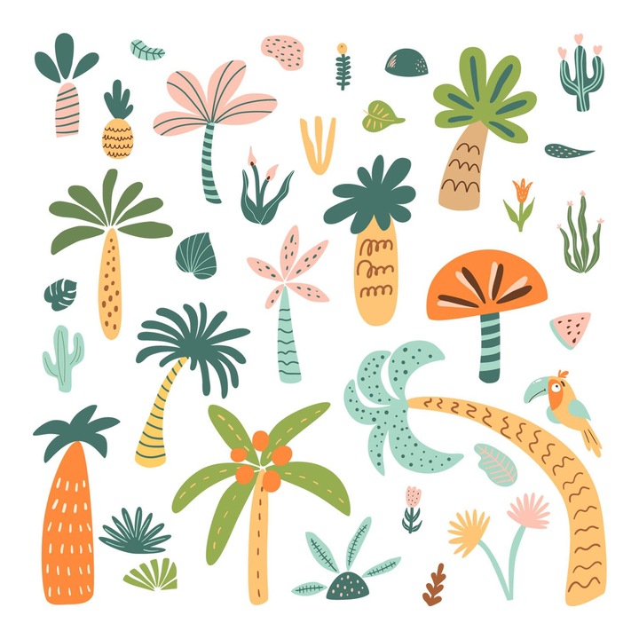 Gyerek falmatrica, Wallfluent, Trópusi növényzet, Narancssárga, 130x182 cm, 010120200770000281569