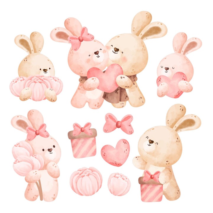 Fali Dekoráció, Coloray, Családi nyuszik finom árnyalatokban, Rózsaszín, 60x83 cm, 010120203220000281576