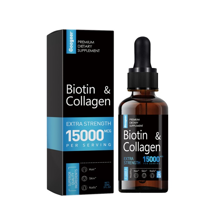 Supliment alimentar Googeer, Biotina, Colagen, Extract de Ginseng, imbunatateste elasticitatea pielii, reduce ridurile, 30ml