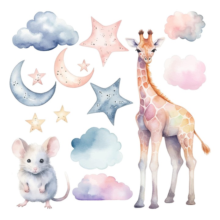 Fali Dekoráció, Coloray, Pasztell természet varázslatos éjszakai égbolttal, Rózsaszín, 60x57 cm, 010120202990000281642