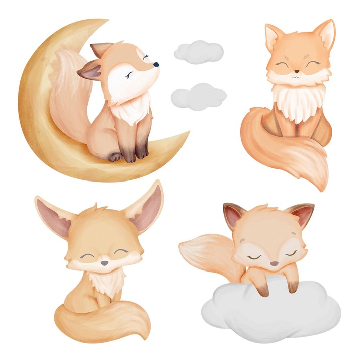 Fali Dekoráció, Coloray, Akvarell rókák és állatok egy mesebeli díszletben, Narancssárga, 60x96 cm, 010120203350000281560