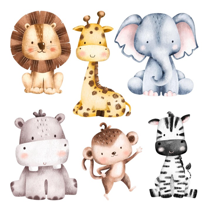 Gyerekszoba matrica, Wallfluent, Vadon élő szafari állatok, Barna, 130x214 cm, 010120201070000281590