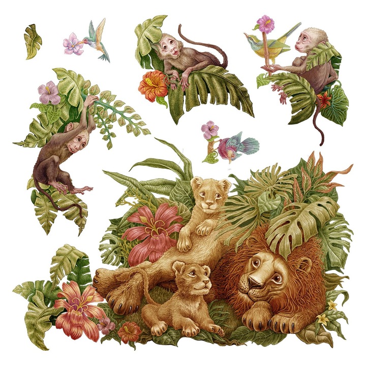 Gyerekszoba matrica, Wallfluent, Trópusi szafari, Zöld, 130x199 cm, 010120200940000281425