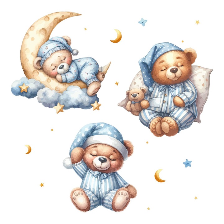 Dekor matrica, Wallfluent, Alvó mackók, Kék, 130x223 cm, 010120201150000281673