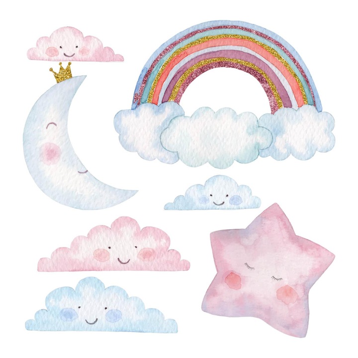 Gyerekszoba matrica, Wallfluent, Éjszaka az égbolt, Rózsaszín, 130x178 cm, 010120200730000281619