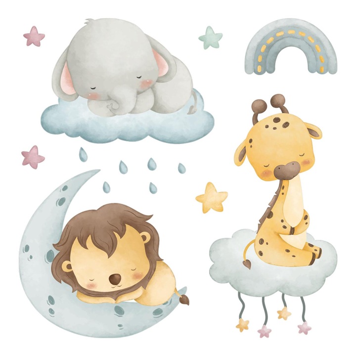 Fali Dekoráció, Coloray, Állatok akvarell stílusú kék alapon, Kék, 60x91 cm, 010120203300000281638