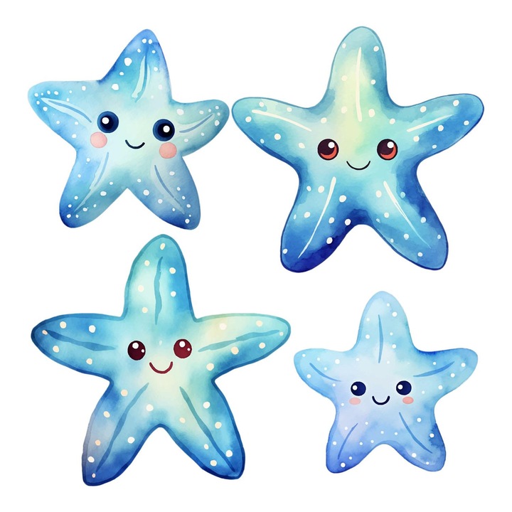 Autocolant pentru copii, Wallfluent, Stele de mare adorabile, Albastru, 80x85 cm, 010120202330000281648