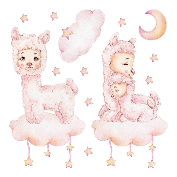 Fali Dekoráció, Coloray, Juhok pasztell felhőkben csillagokkal, Rózsaszín, 60x108 cm, 010120203470000281707