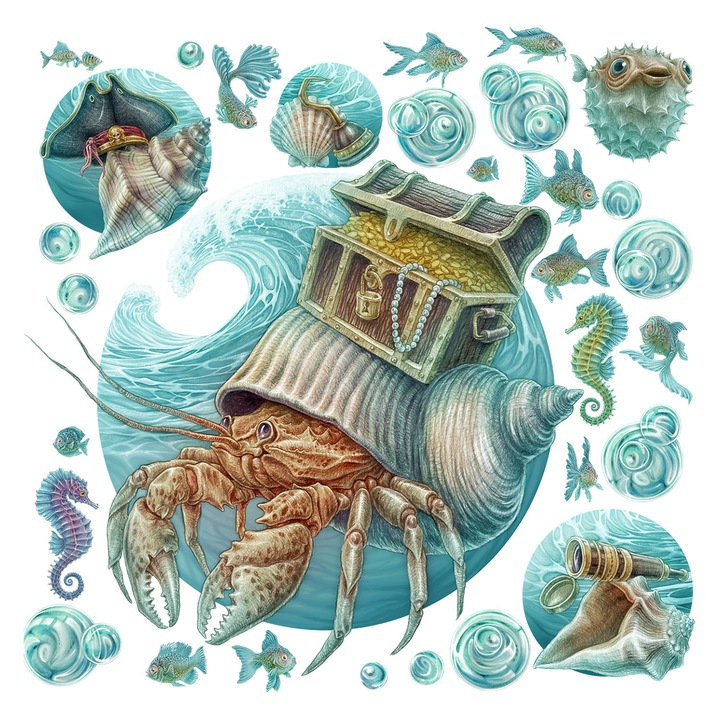 Gyerek falmatrica, Wallfluent, A rákok világa, Kék, 130x137 cm, 010120200380000281753