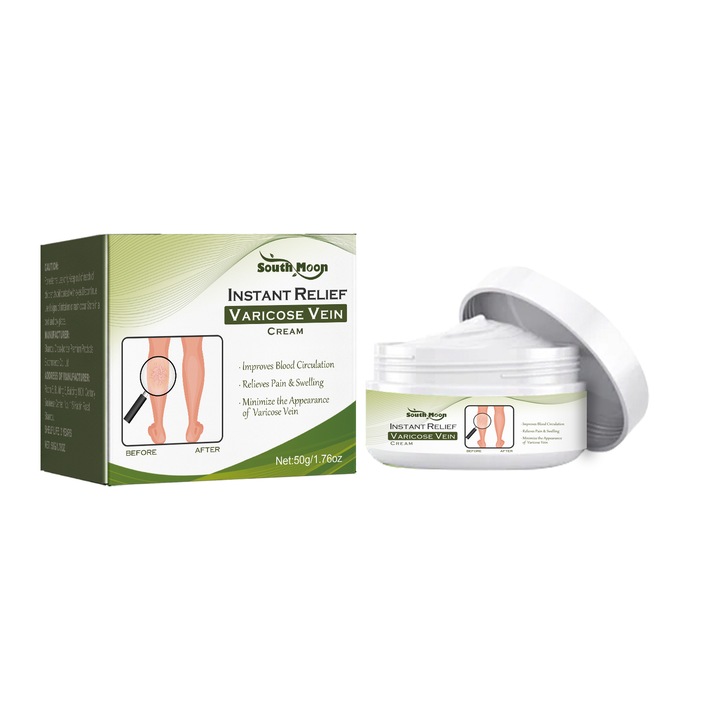 Visszér krém, South Moon, Azonnali enyhülés, Édesgyökér kivonat, Ginzeng, 50g