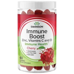 Supliment alimentar, SWANSON Jeleuri pentru stimularea imunitatii cu Acerola, Zinc si Vitamina C si D Cirese, 60 de comprimate masticabile