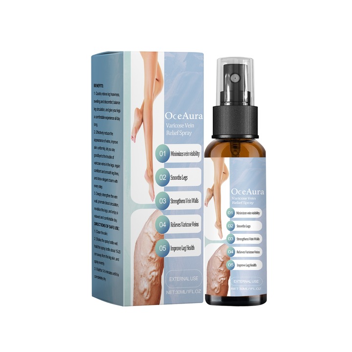 Spray reparator pentru varice Oceaura, ameliorare umflaturi si dureri, set 2 buc