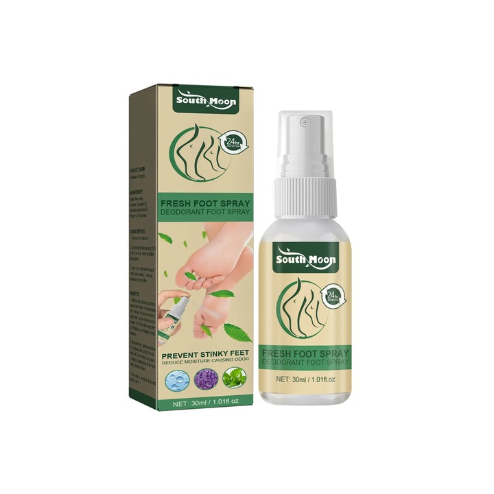 Spray deodorant pentru picioare, South Moon, cu nanoparticule de argint, ulei esential de lavanda, ulei de eucalipt, 150ml