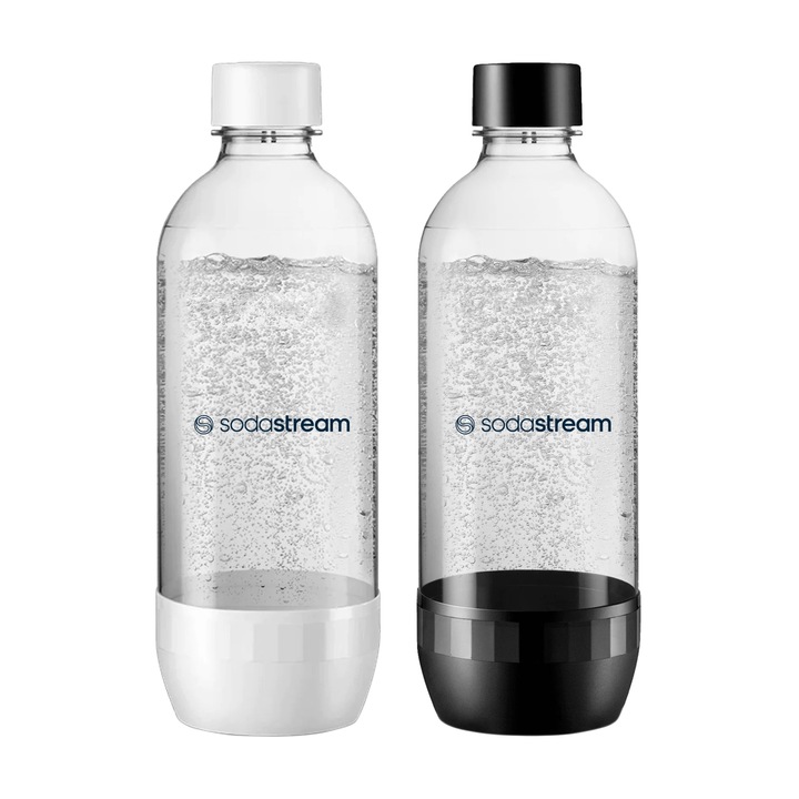 Комплект от 2 газирани бутилки, пластмасови, 1 л, бели/черни - Sodastream