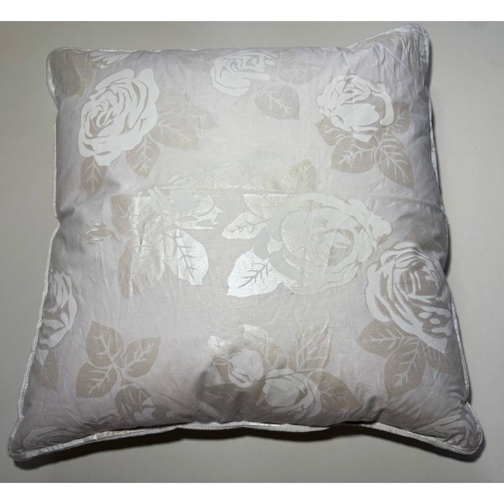 Perna din 30% puf de gasca, PopClean, Alb cu trandafiri, 40x40, 550g