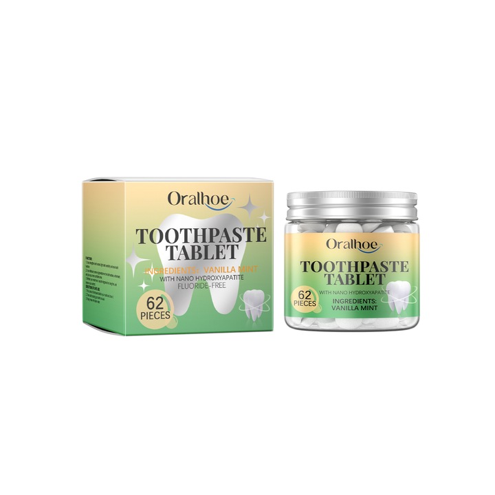 Vanília és menta fogkrém tabletták, folteltávolító, 60 darabos készlet Oralhoe