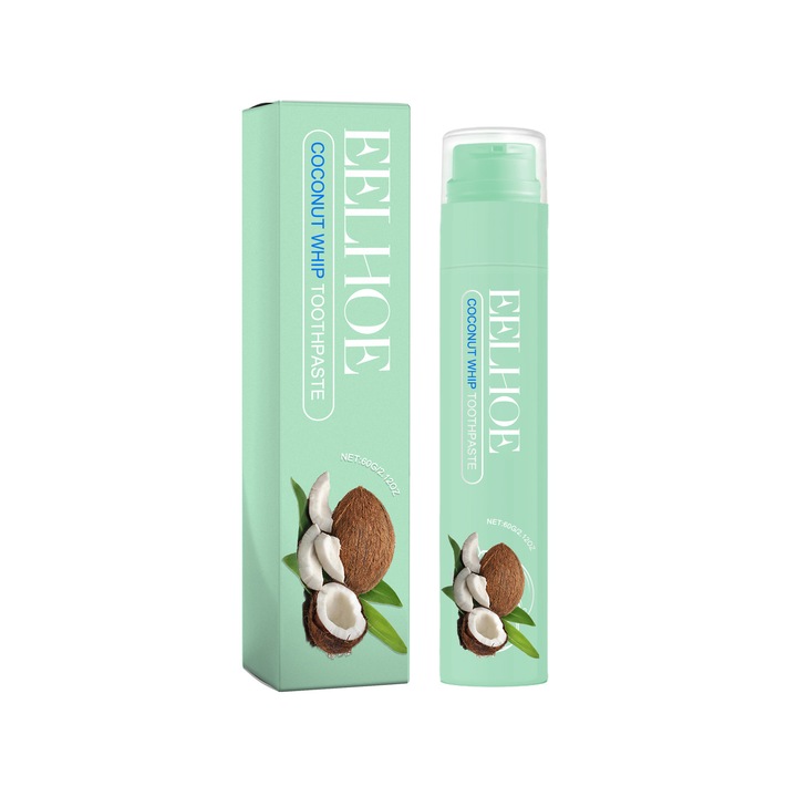 Fehér fogkrém kókusz ízzel, eltávolítja a foltokat, friss leheletet biztosít, 100ml EELHOE