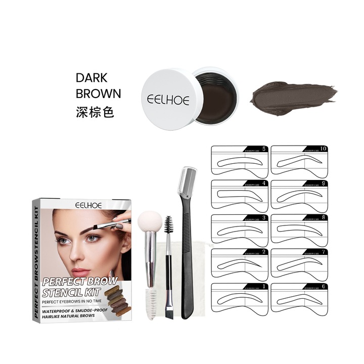 Set de sabloane pentru sprancene Perfect Brow, crema pentru sprancene, rezistent la apa, fara pete, 3D