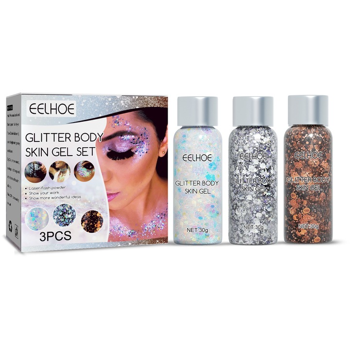 Set de gel pentru fard de pleoape Eelhoe, glitter, efect de solzi de peste, multicolor