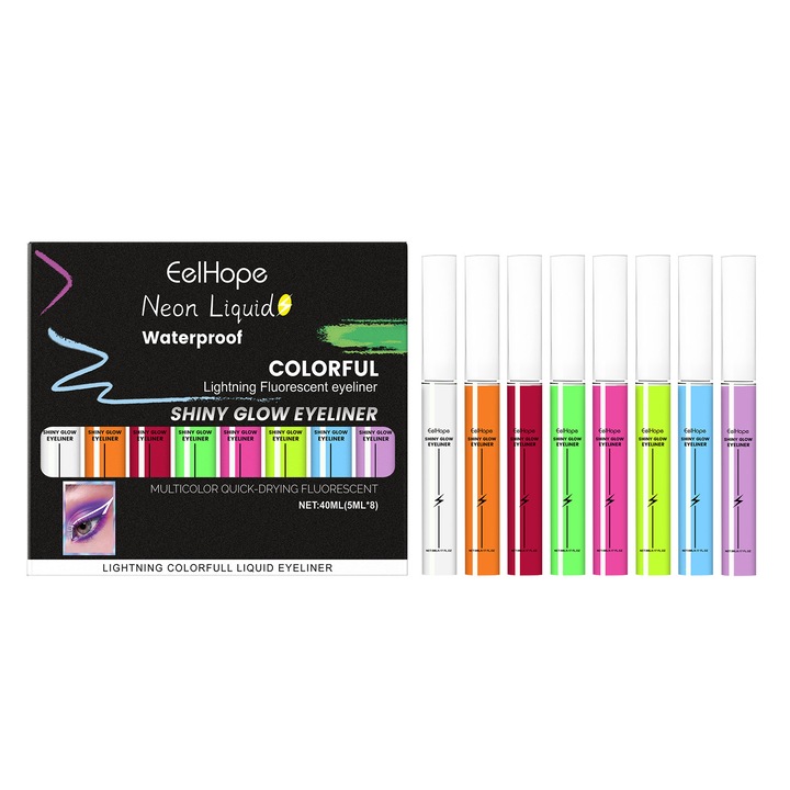 Set creion si tus ochi, eyeliner lichid fluorescent, culoare de lunga durata, dimensiune mica