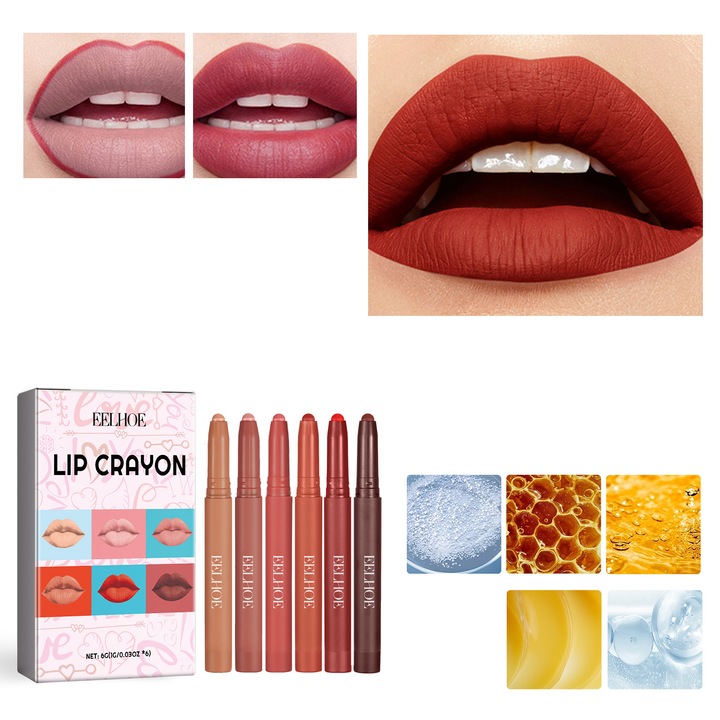 Комплект моливи за устни, EELHOE, комплект, матов, дълготраен, многоцветен