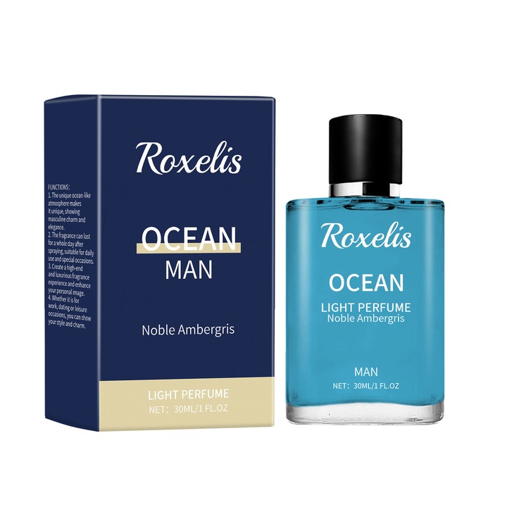 Roxelis Ambergris Blue Ocean szobaillatosító, férfi parfüm, kék óceán jegyek, 100ml