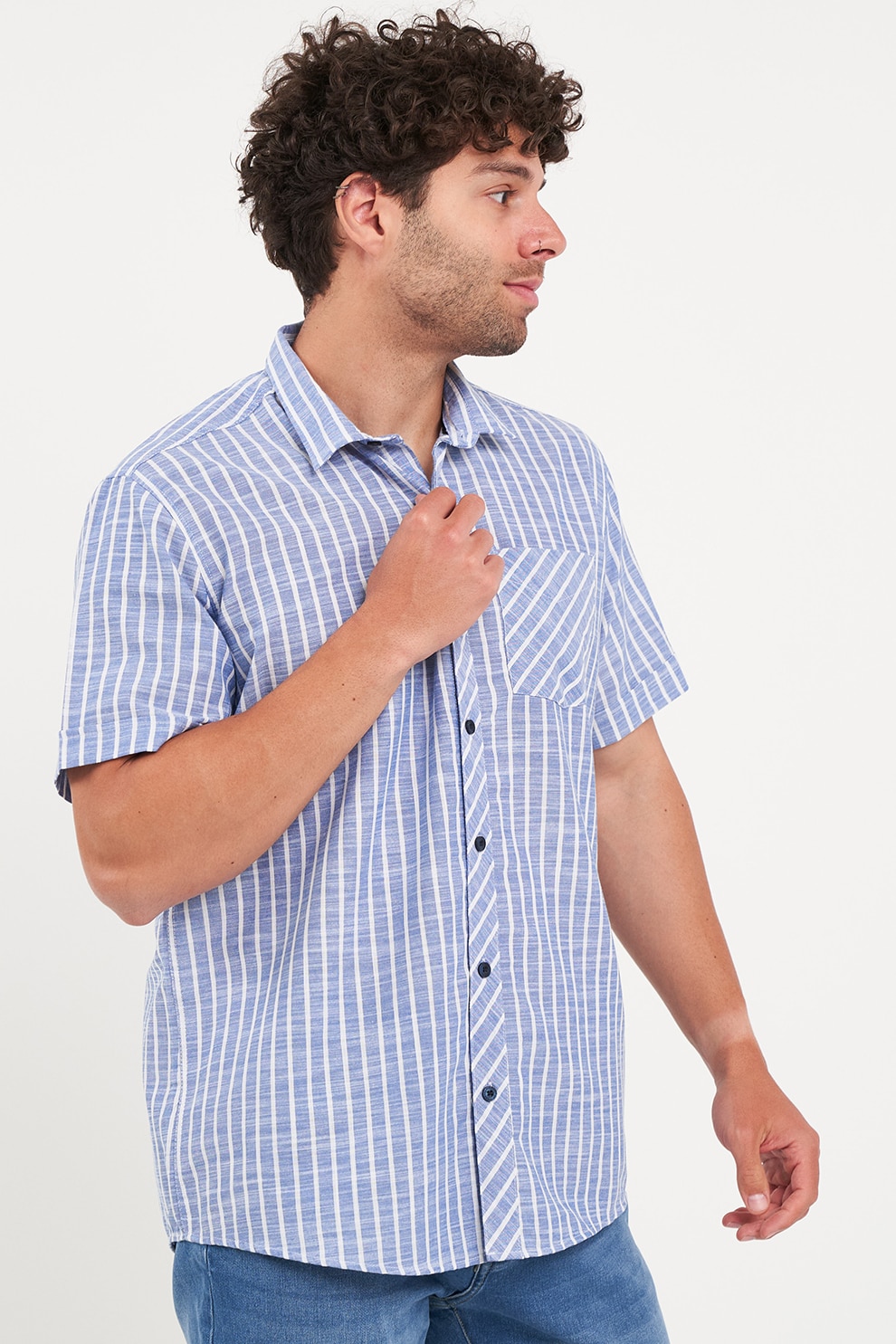 KVL by KENVELO, Camasa de bumbac cu dungi, Rosu, Gri carbune, Bleumarin, L