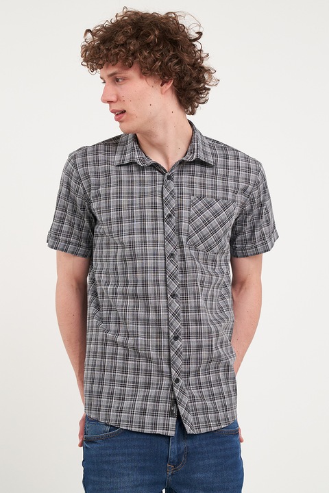 KVL by KENVELO, Camasa de bumbac cu maneci scurte, Negru/Gri deschis