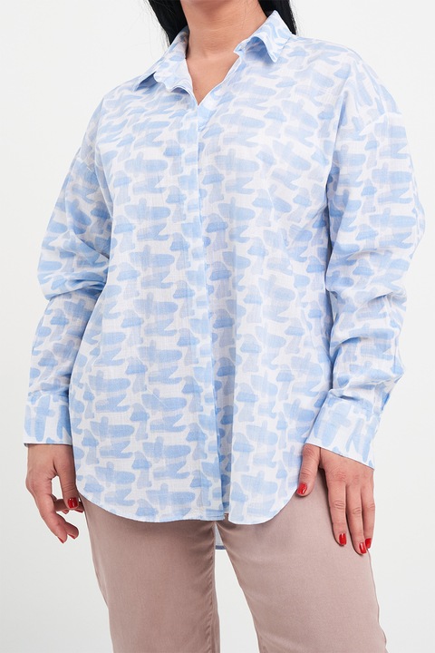 KVL by KENVELO, Camasa de bumbac cu model, Alb/Albastru deschis