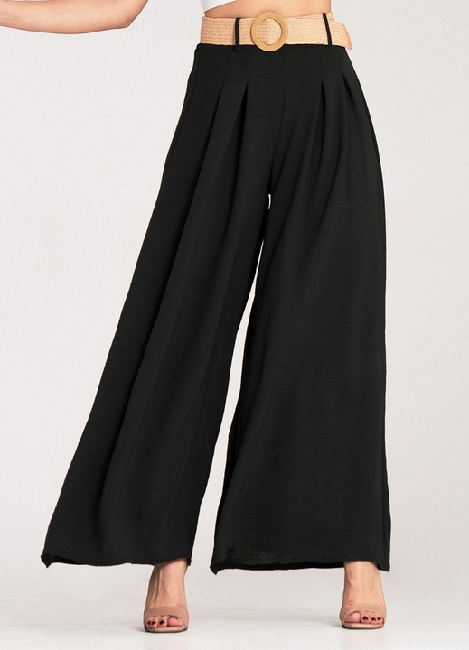 Figl női nadrág, fekete, elegáns, övvel, poliészter, univerzális méret, INTL