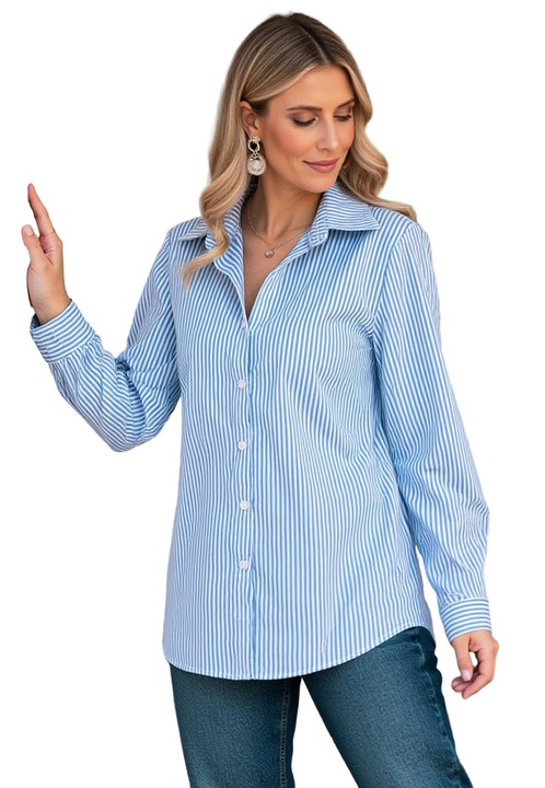 Figl elegáns ing, kék csíkos, kényelmes, poliészter/elasztán, SM INTL